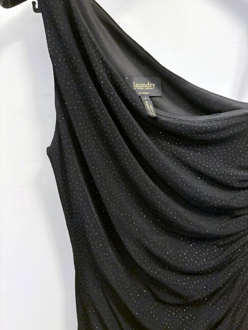 Laundry by Shelli Segal Black Sparkle One Shoulder Ruched Gown Size 4
